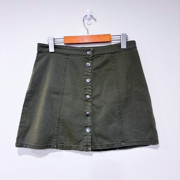 REBEL ROGUE Khaki Denim Mini Skirt Button Front | Medium * - Picture 1 of 6